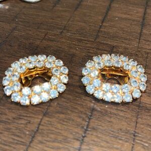 Vintage Signed Musi Gold Tone Shinny Rhinestone Shoe Clips Set Art Deco MCM‎